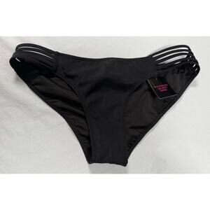 Victoria's Secret Swim Bikini Bottoms Sexy Black Size MED Straps NEW